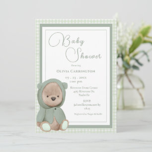 Baby-Bär-Gingham Vintage-Baby-Party Einladung