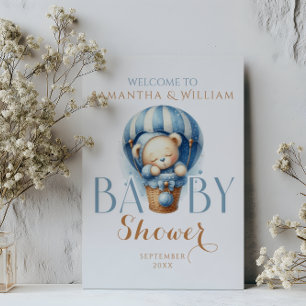 Baby Bär im blauen Heißluftballon Poster