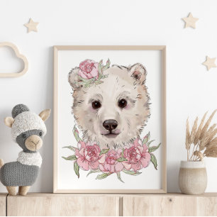 Baby-Bär-Rose-Tierposter   Wanddruck Poster