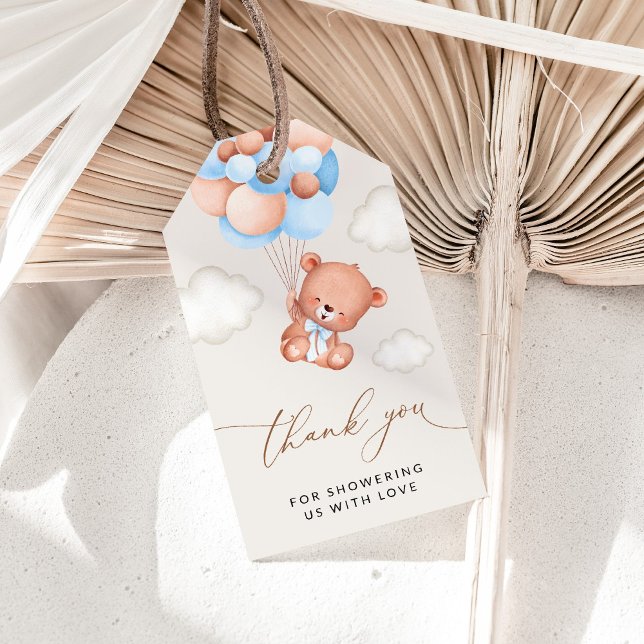 Baby Bär, Teddy Bär, Blue Balloons, Babydusche Geschenkanhänger (Von Creator hochgeladen)