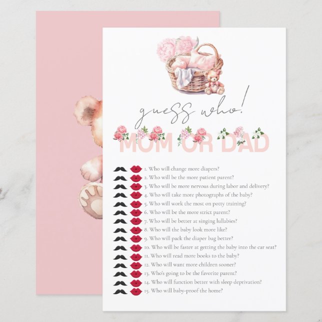 Baby Basket Baby Dusche Ratet, wer Game (Vorne/Hinten)