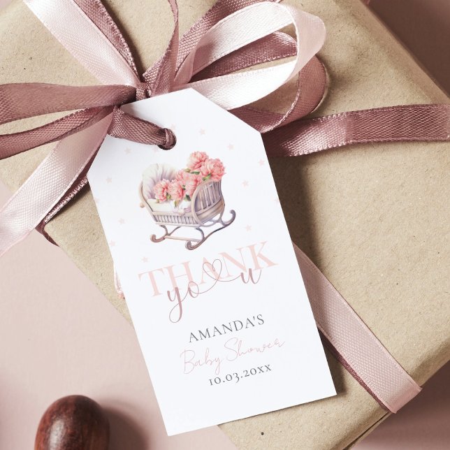 Baby Basket Floral Elegant Baby Shower Geschenkanhänger (Von Creator hochgeladen)