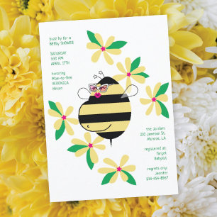 Baby-Bauch-Biene mit Brille Gelbe Blumen Baby-Part Einladung