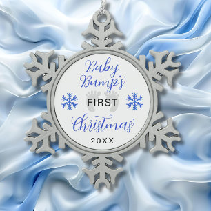 Baby-Bauchs erstes Weihnachtsglitter Schneeflocken Zinn-Ornament