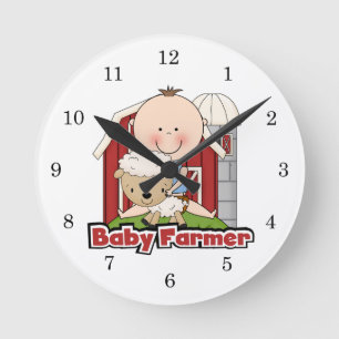 Baby Bauer mit Schafen Runde Wanduhr