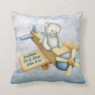 Baby Bear Airplane Watercolor Baby Boy Vintag Kissen