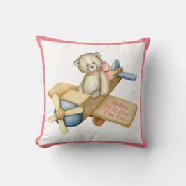 Baby Bear Airplane Watercolor Baby Girl Kissen