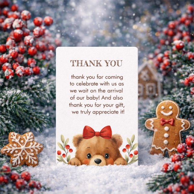 Baby Bear And Rowan Berries Baby Shower Dankeskarte (Baby Bear And Rowan Berries Baby Shower Thank You Card)