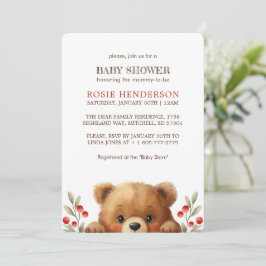 Baby Bear And Rowan Berries Baby Shower Einladung