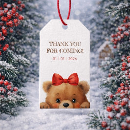 Baby Bear And Rowan Berries Baby Shower Geschenkanhänger