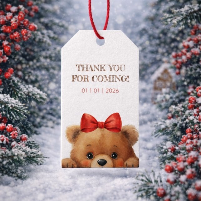 Baby Bear And Rowan Berries Baby Shower Geschenkanhänger (Baby Bear And Rowan Berries Baby Shower Gift Tags)