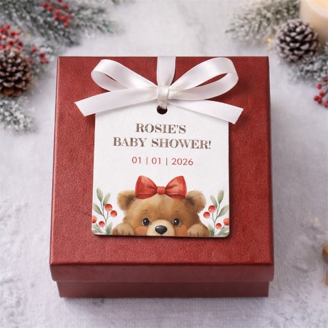Baby Bear And Rowan Berries Baby Shower Geschenkanhänger (Baby Bear And Rowan Berries Baby Shower Favor Tags)
