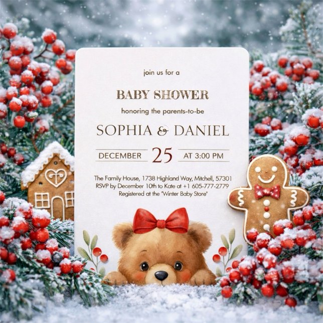 Baby Bear And Rowan Berries Baby Shower Invitation Einladung (Baby Bear And Rowan Berries Baby Shower Invitation)