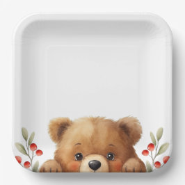 Baby Bear And Rowan Berries Baby Shower Pappteller
