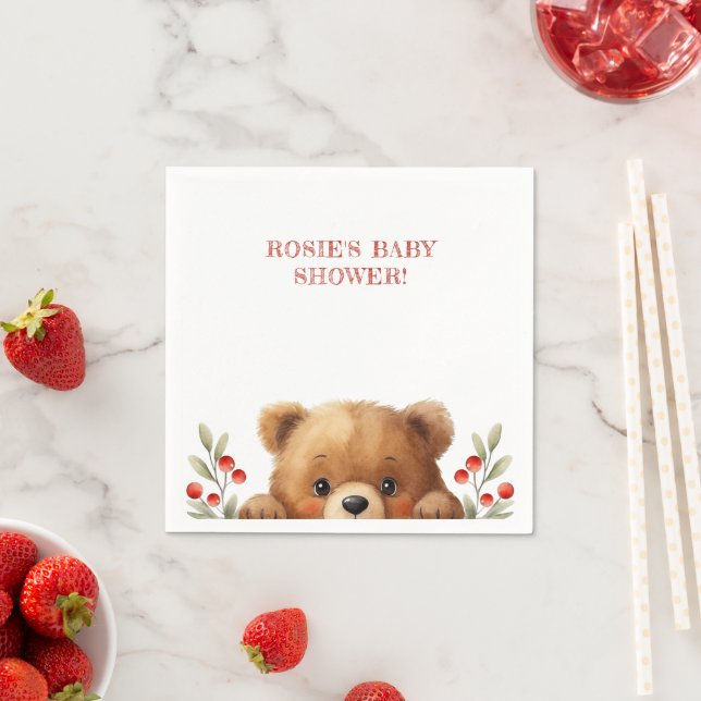 Baby Bear And Rowan Berries Baby Shower Serviette (Beispiel)