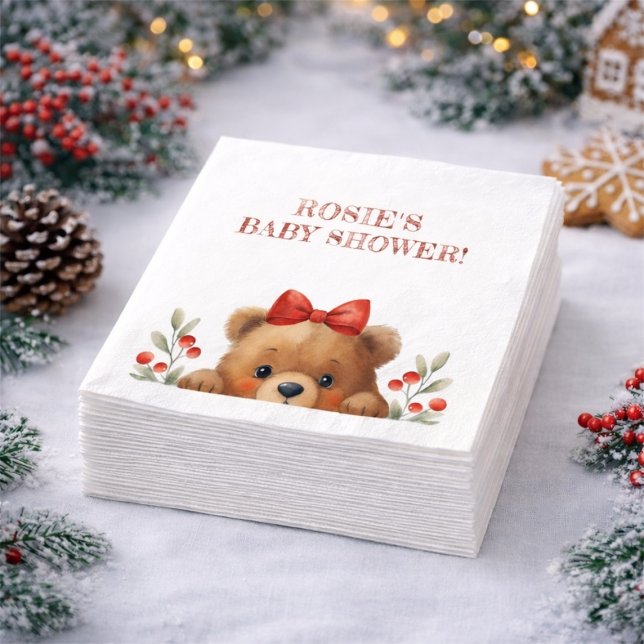 Baby Bear And Rowan Berries Baby Shower Serviette (Baby Bear And Rowan Berries Baby Shower Napkins)