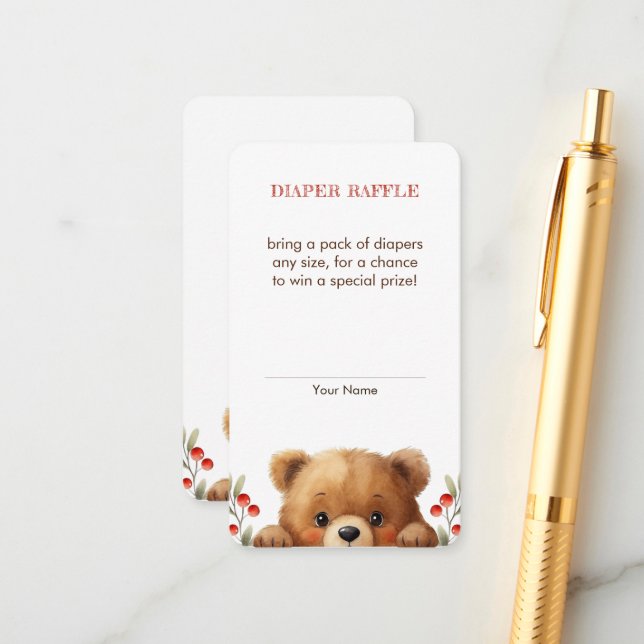 Baby Bear And Rowan Berries Diaper Raffle Begleitkarte (Vorderseite/Rückseite Beispiel)