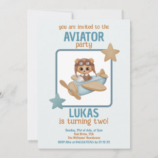 Baby Bear Aviator Party Boy Birthday Einladung