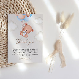 Baby Bear, Blue Balloons, erster Geburtstag Dankeskarte