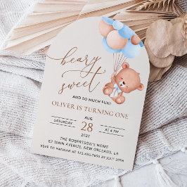 Baby Bear, Blue Balloons, erster Geburtstag Einladung