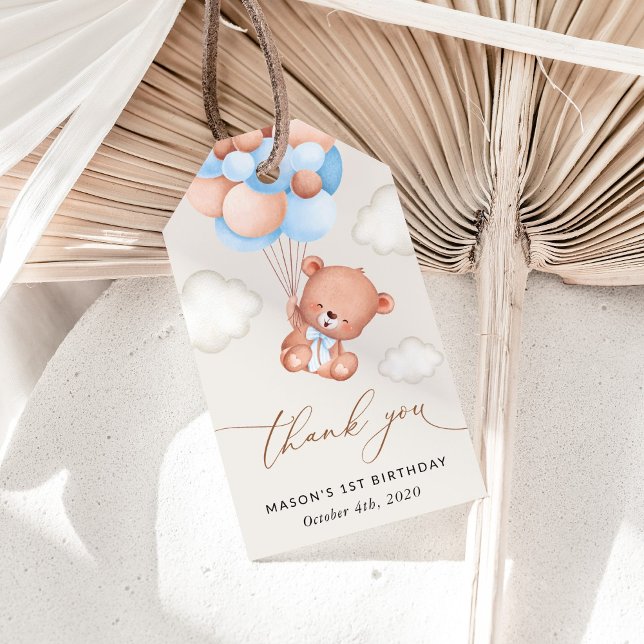 Baby Bear, Blue Balloons, erster Geburtstag Geschenkanhänger (Von Creator hochgeladen)
