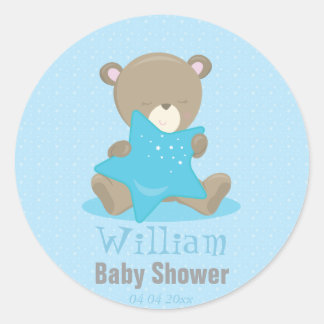 Baby Bear Blue Boy Stern halten Runder Aufkleber