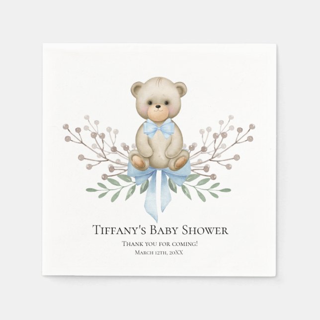Baby Bear Blue Boy Wreath | Babydusche Napkins Serviette (Vorderseite)