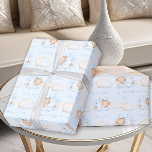 Baby Bear Blue Newborn Baby Boy Name Geschenkpapier