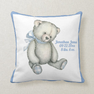 Baby Bear Blue Ribbon Watercolor Baby Boy Vintag Kissen