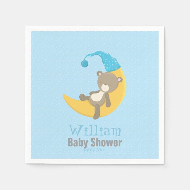 Baby Bear Blue Schlafen auf dem Mond II Serviette (Vorderseite)
