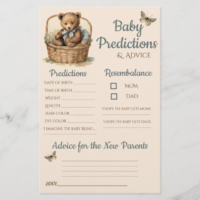 Baby Bear Boy Baby Predictions Karte (Vorderseite)