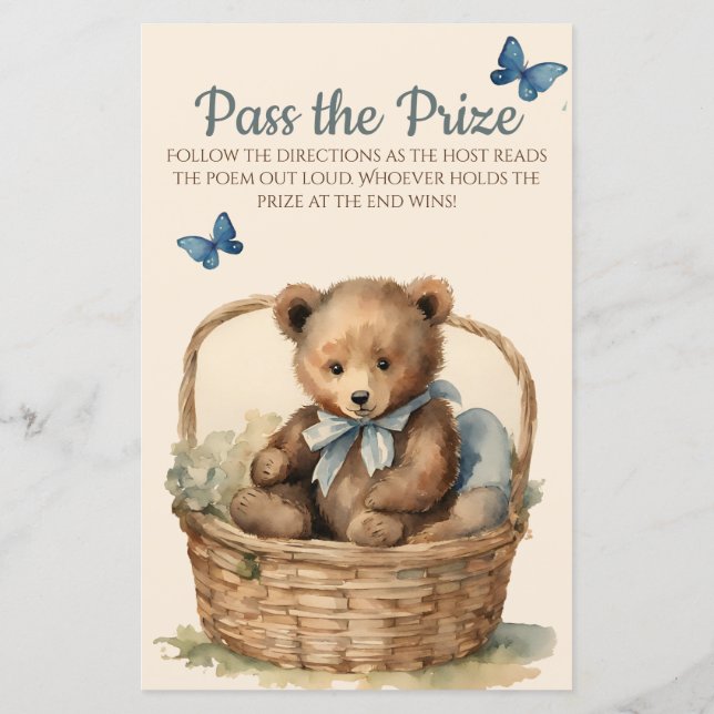 Baby Bear Boy Baby Shower Pass das Preisspiel (Rückseite)