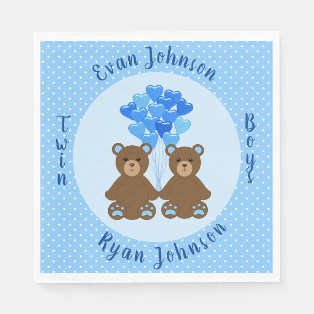 Baby Bear Boy Twins Paper Napkins Serviette (Vorderseite)