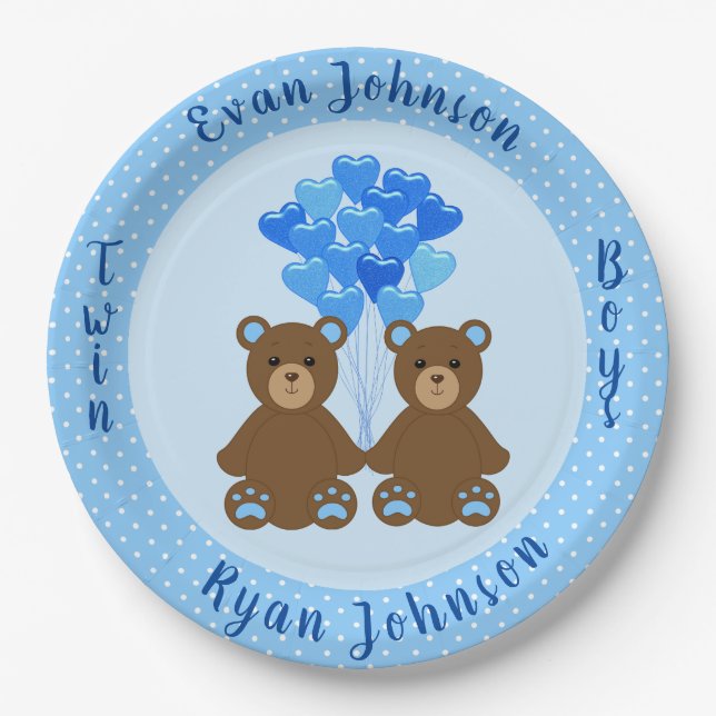 Baby Bear Boy Twins Paper Plate Pappteller (Vorderseite)