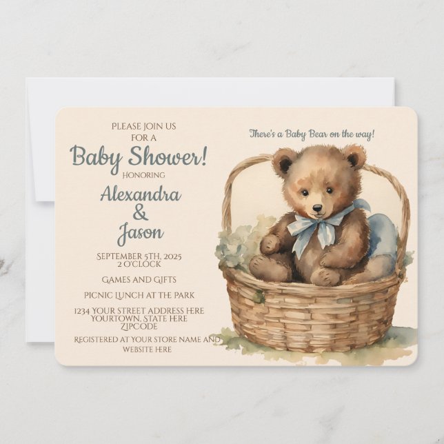 Baby Bear Boys Babydusche Einladung (Vorderseite)