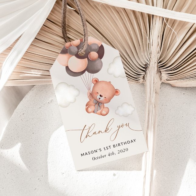 Baby Bear, Brauner Balloons, erster Geburtstag Geschenkanhänger (Von Creator hochgeladen)