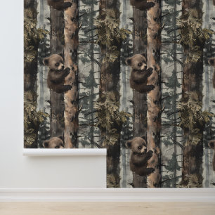 Baby Bear Climbing Tree Wald Tapete