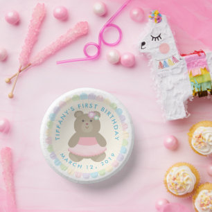 Baby Bear Cub Ballerina Girl First Birthday Party Pappteller