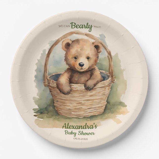 Baby Bear Cub Gender Neutral Baby Dusche Pappteller (Vorderseite)