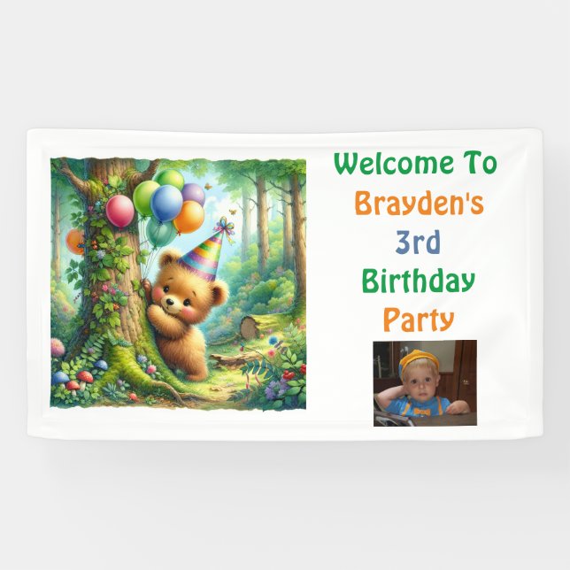 Baby Bear Cub Woodland Geburtstagsparty Banner (Horizontal)