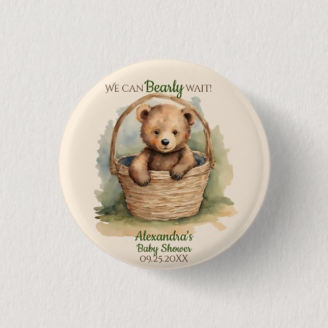 Baby Bear Gender Neutral Baby Dusche Button (Vorderseite)