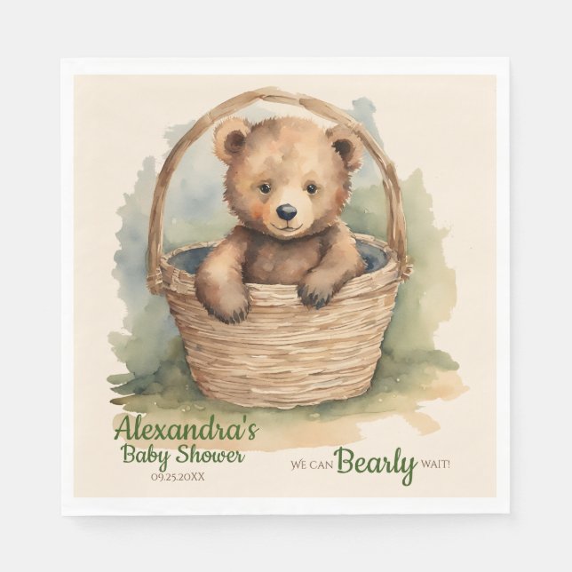 Baby Bear Gender Neutral Bearly Wait Baby Dusche Serviette (Vorderseite)