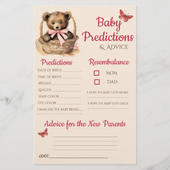 Baby Bear Girl Baby Predictions Karte (Vorderseite)