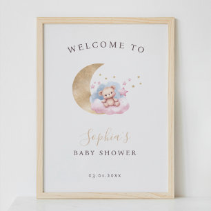 Baby Bear Gold Pink Stars Begrüßungszeichen Poster