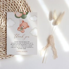 Baby Bear, Grüne Balloons, erster Geburtstag Dankeskarte