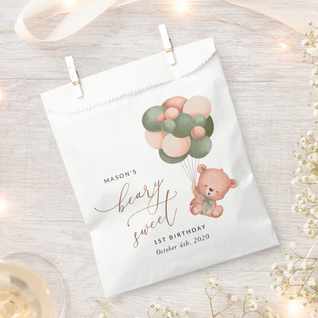 Baby Bear, Grüne Balloons, erster Geburtstag Geschenktütchen (Ausgeschnitten)