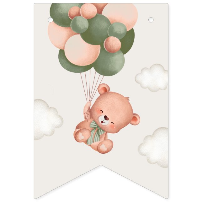 Baby Bear, Grüne Balloons, erster Geburtstag Wimpelkette (Erste Fahne)