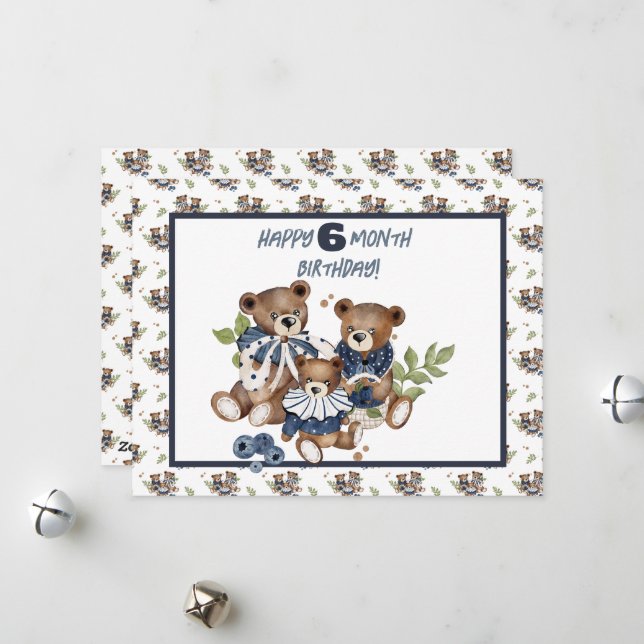 Baby Bear Halbjahr Geburtstagskarte Girl Feiertagskarte (Vorderseite/Rückseite Beispiel)