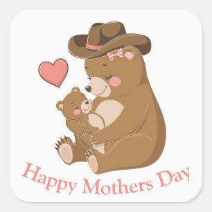 Baby Bear Happy Mother Day Quadratischer Aufkleber