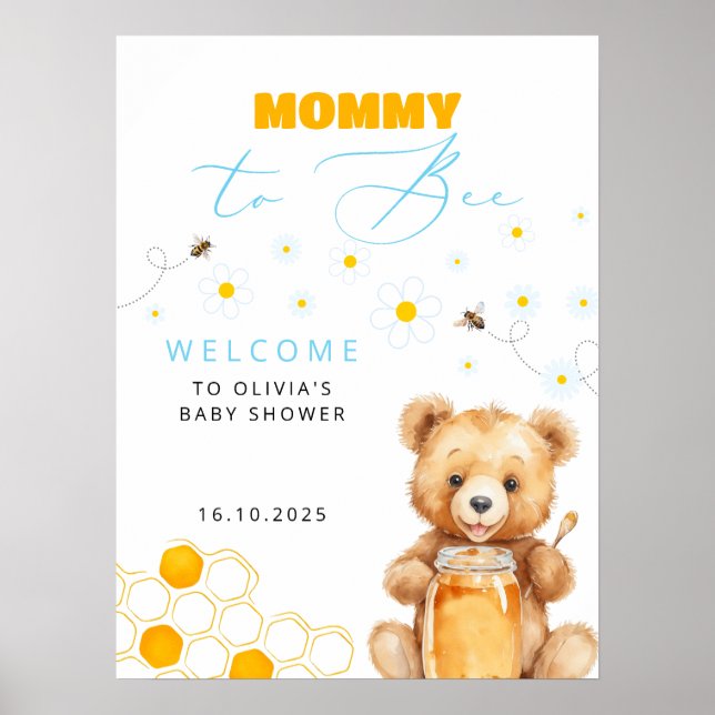 Baby Bear & Honey Girl, Boy Baby Dusche Willkommen Poster (Vorne)
